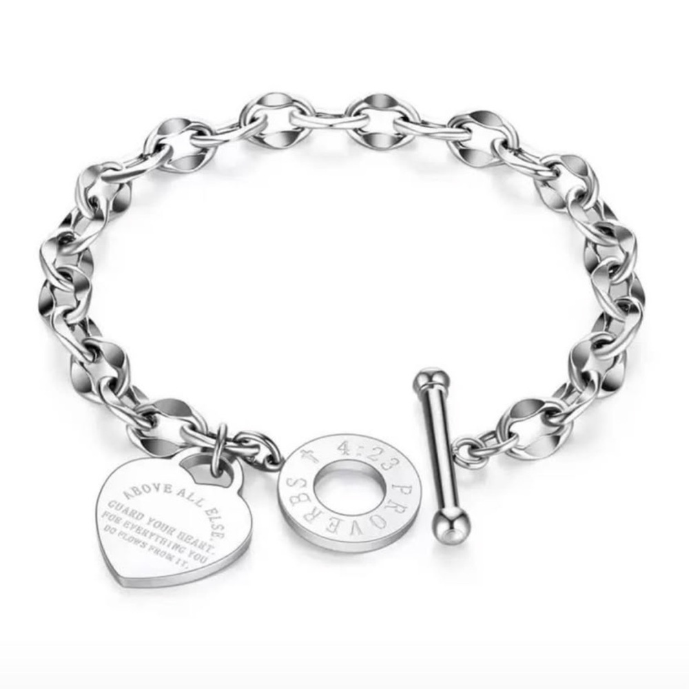Elegant Silver Heart Stainless Steel Charm Bracelet